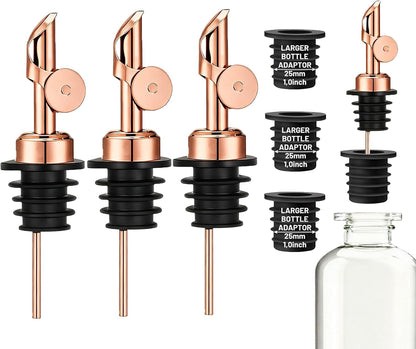 3 Pack Olive Oil Pour Spout with Adapters, Oils Pourer for Olive Oil Dispenser Bottle, Easily Turn Your Bottles into Dispensers for Liquor, Vinegar, Oils, Syrup, Liquor Bottle Pourers, Silver