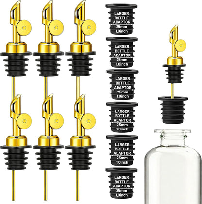 3 Pack Olive Oil Pour Spout with Adapters, Oils Pourer for Olive Oil Dispenser Bottle, Easily Turn Your Bottles into Dispensers for Liquor, Vinegar, Oils, Syrup, Liquor Bottle Pourers, Silver