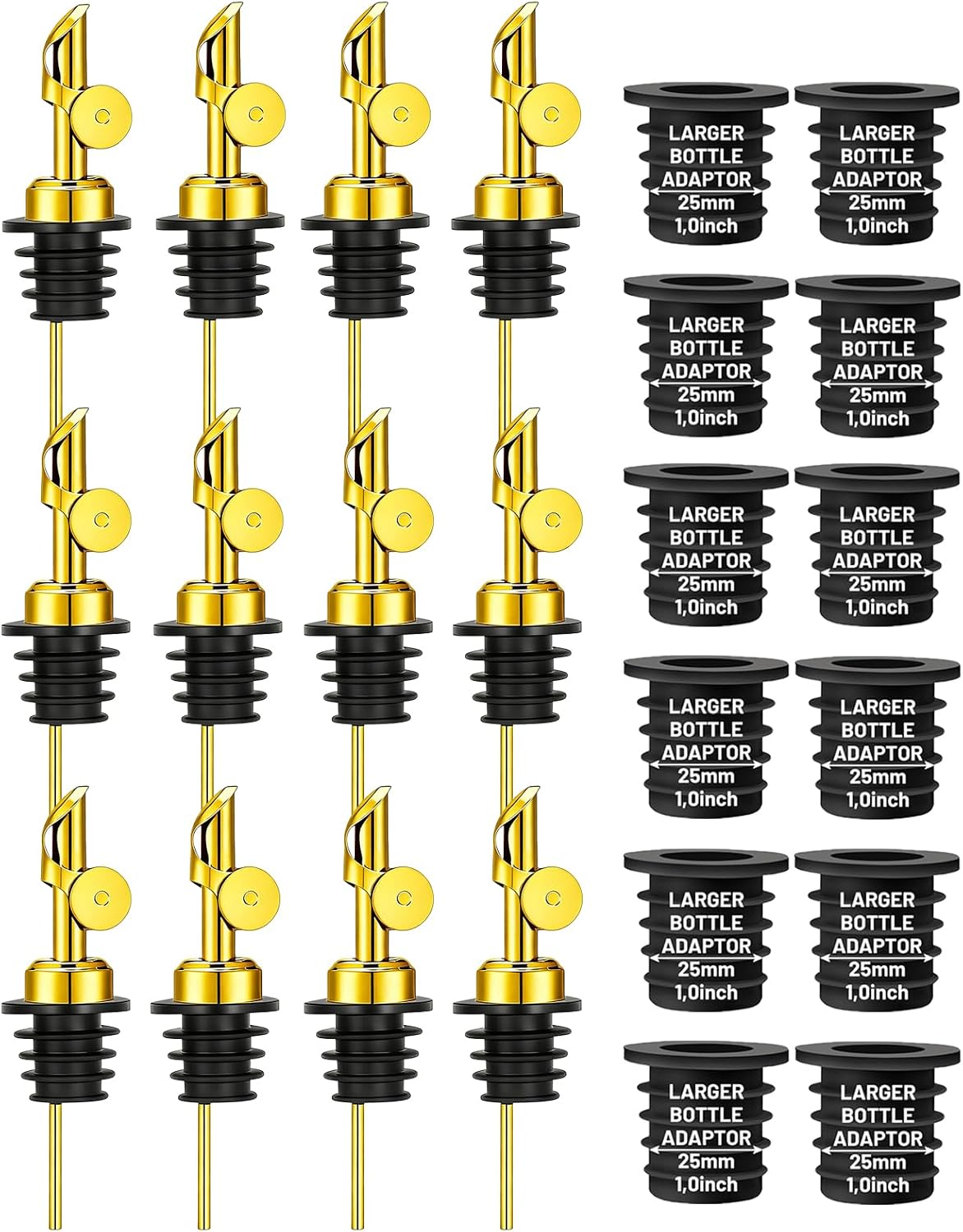 3 Pack Olive Oil Pour Spout with Adapters, Oils Pourer for Olive Oil Dispenser Bottle, Easily Turn Your Bottles into Dispensers for Liquor, Vinegar, Oils, Syrup, Liquor Bottle Pourers, Silver