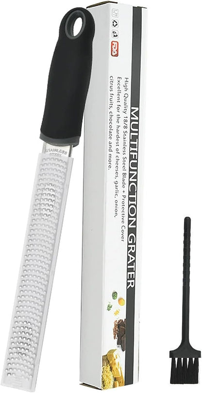 1Pack Lemon Zester Stainless Steel Cheese Grater with Plastic Cover Ergonomic Soft Black Handle Handheld Rotary Cheese Grater Zester Ideal for Kitchen Use and Food Preparation