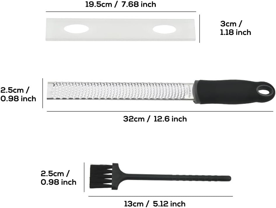 1Pack Lemon Zester Stainless Steel Cheese Grater with Plastic Cover Ergonomic Soft Black Handle Handheld Rotary Cheese Grater Zester Ideal for Kitchen Use and Food Preparation