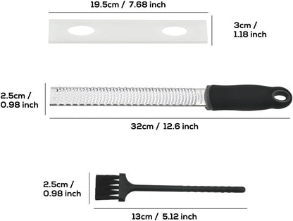1Pack Lemon Zester Stainless Steel Cheese Grater with Plastic Cover Ergonomic Soft Black Handle Handheld Rotary Cheese Grater Zester Ideal for Kitchen Use and Food Preparation