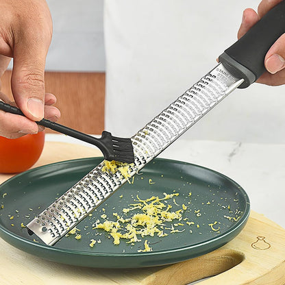 1Pack Lemon Zester Stainless Steel Cheese Grater with Plastic Cover Ergonomic Soft Black Handle Handheld Rotary Cheese Grater Zester Ideal for Kitchen Use and Food Preparation