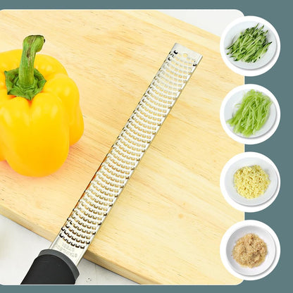 1Pack Lemon Zester Stainless Steel Cheese Grater with Plastic Cover Ergonomic Soft Black Handle Handheld Rotary Cheese Grater Zester Ideal for Kitchen Use and Food Preparation