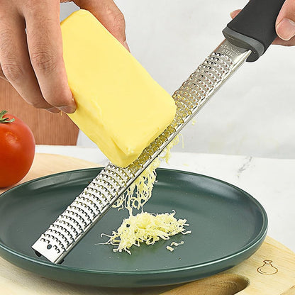 1Pack Lemon Zester Stainless Steel Cheese Grater with Plastic Cover Ergonomic Soft Black Handle Handheld Rotary Cheese Grater Zester Ideal for Kitchen Use and Food Preparation