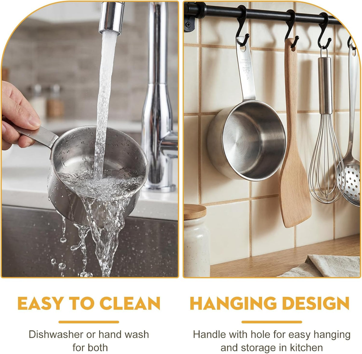 6Pcs1 Cup Measuring Cup,1 Cup Measure Scoops Stainless Steel Measurin Cups for Canisters Baking & Cooking