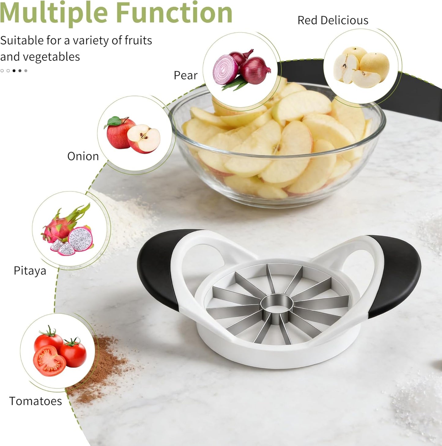 Apple Cutter, 4.72 Inch Apple Corer - Apple Slicer Tool | Stainless Steel ,with 12 Sharp Blades,with Anti-slip Handle