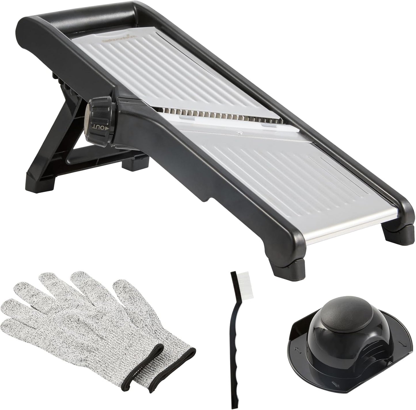 Stainless Steel Adjustable Mandoline Slicer - German Standard Vegetable Slicer with Blade Guard, Includes Cut-Resistant Gloves - Food Slicer for Potato, Onions, Cucumbers, Tomato