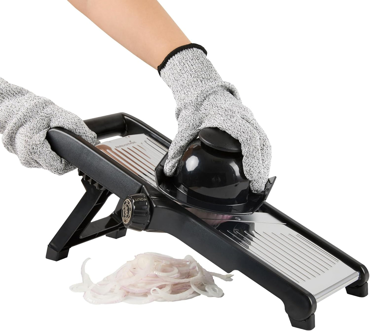 Stainless Steel Adjustable Mandoline Slicer - German Standard Vegetable Slicer with Blade Guard, Includes Cut-Resistant Gloves - Food Slicer for Potato, Onions, Cucumbers, Tomato