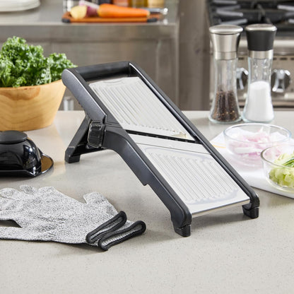 Stainless Steel Adjustable Mandoline Slicer - German Standard Vegetable Slicer with Blade Guard, Includes Cut-Resistant Gloves - Food Slicer for Potato, Onions, Cucumbers, Tomato