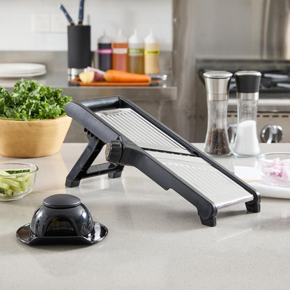 Stainless Steel Adjustable Mandoline Slicer - German Standard Vegetable Slicer with Blade Guard, Includes Cut-Resistant Gloves - Food Slicer for Potato, Onions, Cucumbers, Tomato