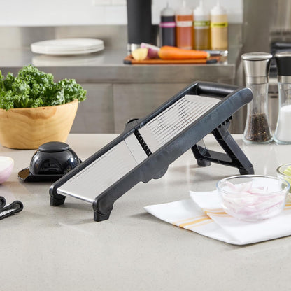 Stainless Steel Adjustable Mandoline Slicer - German Standard Vegetable Slicer with Blade Guard, Includes Cut-Resistant Gloves - Food Slicer for Potato, Onions, Cucumbers, Tomato