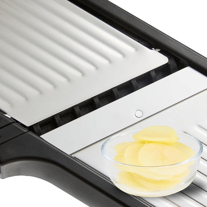 Stainless Steel Adjustable Mandoline Slicer - German Standard Vegetable Slicer with Blade Guard, Includes Cut-Resistant Gloves - Food Slicer for Potato, Onions, Cucumbers, Tomato