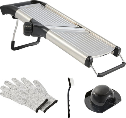 Stainless Steel Adjustable Mandoline Slicer - German Standard Vegetable Slicer with Blade Guard, Includes Cut-Resistant Gloves - Food Slicer for Potato, Onions, Cucumbers, Tomato