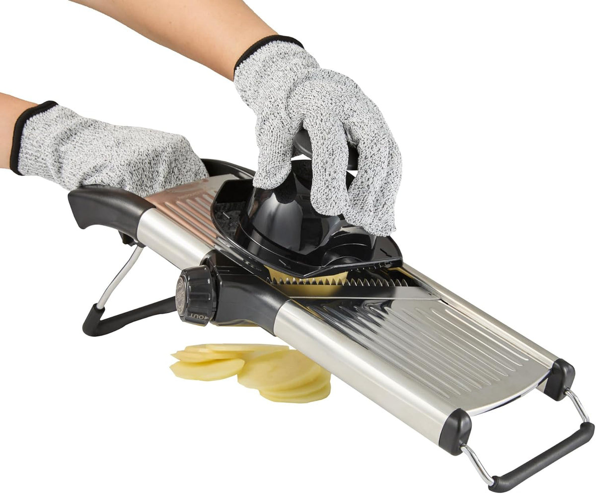 Stainless Steel Adjustable Mandoline Slicer - German Standard Vegetable Slicer with Blade Guard, Includes Cut-Resistant Gloves - Food Slicer for Potato, Onions, Cucumbers, Tomato