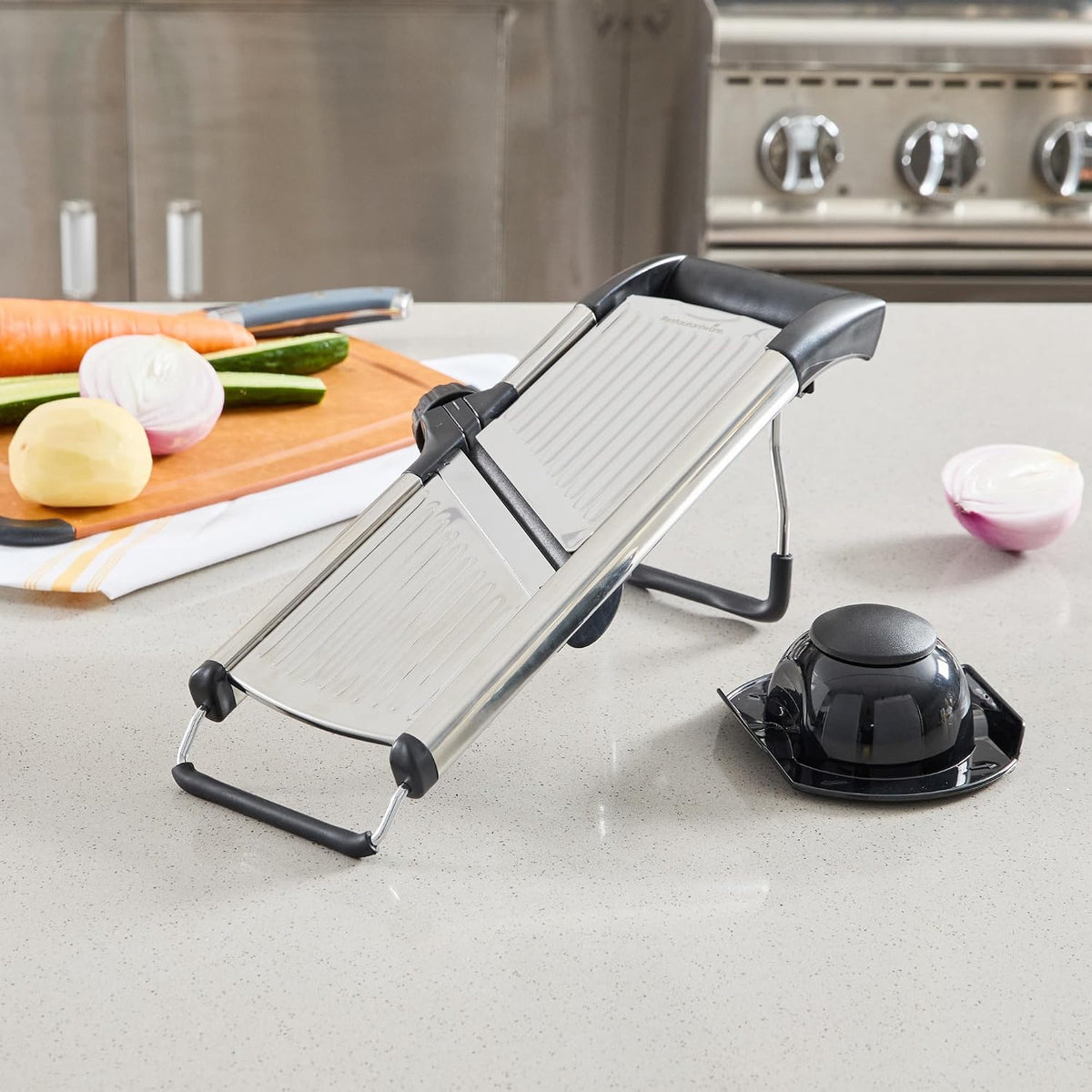 Stainless Steel Adjustable Mandoline Slicer - German Standard Vegetable Slicer with Blade Guard, Includes Cut-Resistant Gloves - Food Slicer for Potato, Onions, Cucumbers, Tomato