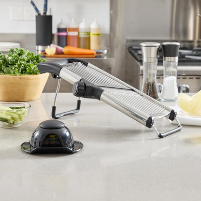Stainless Steel Adjustable Mandoline Slicer - German Standard Vegetable Slicer with Blade Guard, Includes Cut-Resistant Gloves - Food Slicer for Potato, Onions, Cucumbers, Tomato