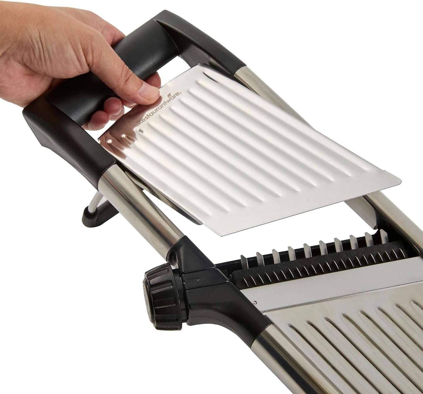 Stainless Steel Adjustable Mandoline Slicer - German Standard Vegetable Slicer with Blade Guard, Includes Cut-Resistant Gloves - Food Slicer for Potato, Onions, Cucumbers, Tomato