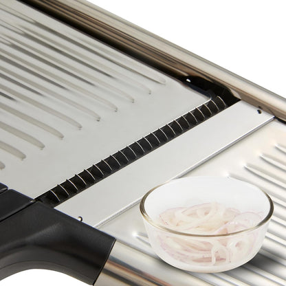 Stainless Steel Adjustable Mandoline Slicer - German Standard Vegetable Slicer with Blade Guard, Includes Cut-Resistant Gloves - Food Slicer for Potato, Onions, Cucumbers, Tomato
