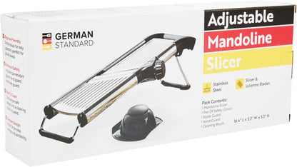 Stainless Steel Adjustable Mandoline Slicer - German Standard Vegetable Slicer with Blade Guard, Includes Cut-Resistant Gloves - Food Slicer for Potato, Onions, Cucumbers, Tomato
