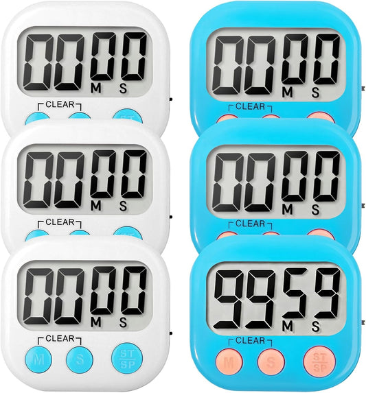 6 Pack Digital Kitchen Timer Small Classroom Timers for Kids Teachers (Blue&White)