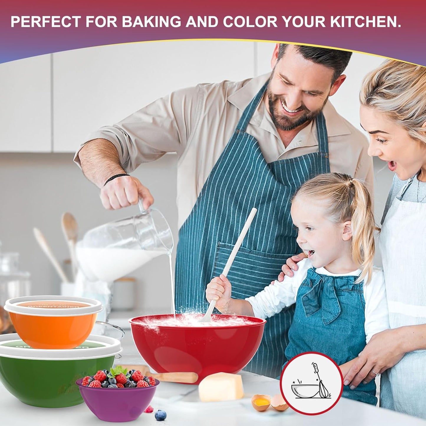 Plastic Mixing Bowls with Lids Set for Kitchen, 6 Set Nesting Bowls for Mixing, Baking, Prepping, Cooking and Serving Food, Mixing Bowls Dishwasher, Microwave Safe