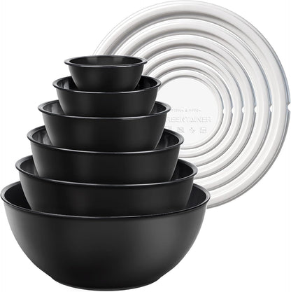 Plastic Mixing Bowls with Lids Set for Kitchen, 6 Set Nesting Bowls for Mixing, Baking, Prepping, Cooking and Serving Food, Mixing Bowls Dishwasher, Microwave Safe