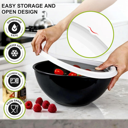 Plastic Mixing Bowls with Lids Set for Kitchen, 6 Set Nesting Bowls for Mixing, Baking, Prepping, Cooking and Serving Food, Mixing Bowls Dishwasher, Microwave Safe