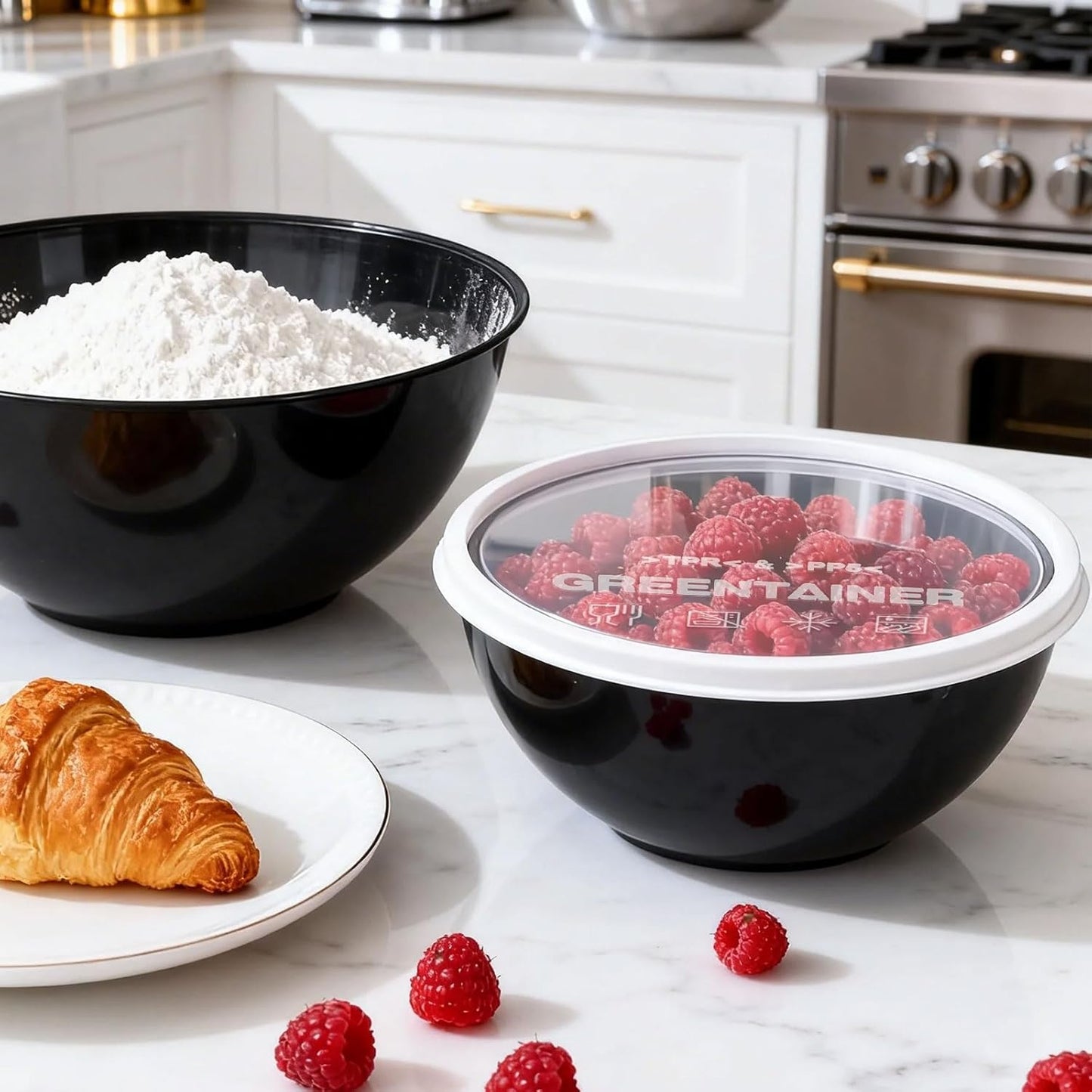 Plastic Mixing Bowls with Lids Set for Kitchen, 6 Set Nesting Bowls for Mixing, Baking, Prepping, Cooking and Serving Food, Mixing Bowls Dishwasher, Microwave Safe