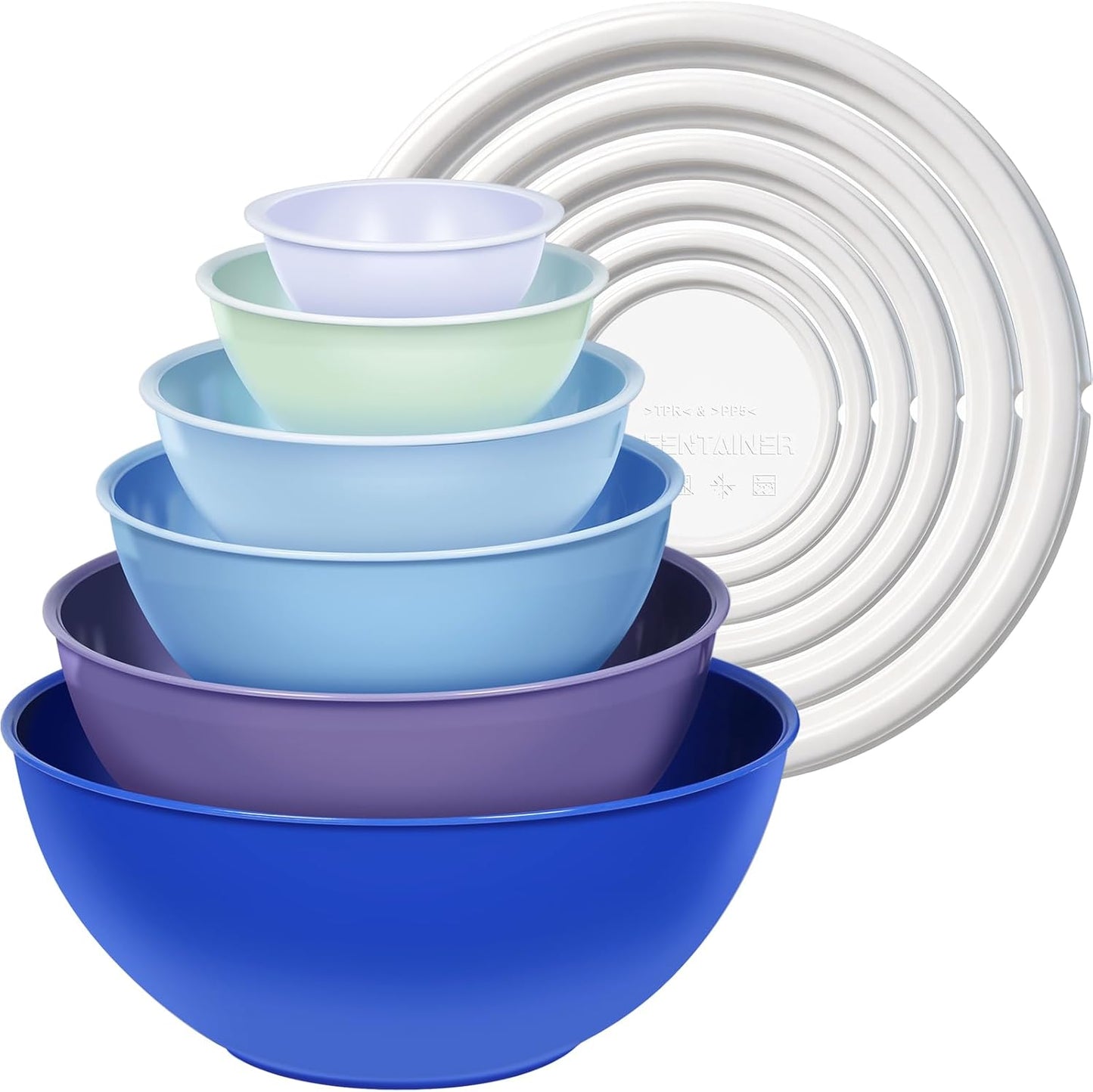 Plastic Mixing Bowls with Lids Set for Kitchen, 6 Set Nesting Bowls for Mixing, Baking, Prepping, Cooking and Serving Food, Mixing Bowls Dishwasher, Microwave Safe