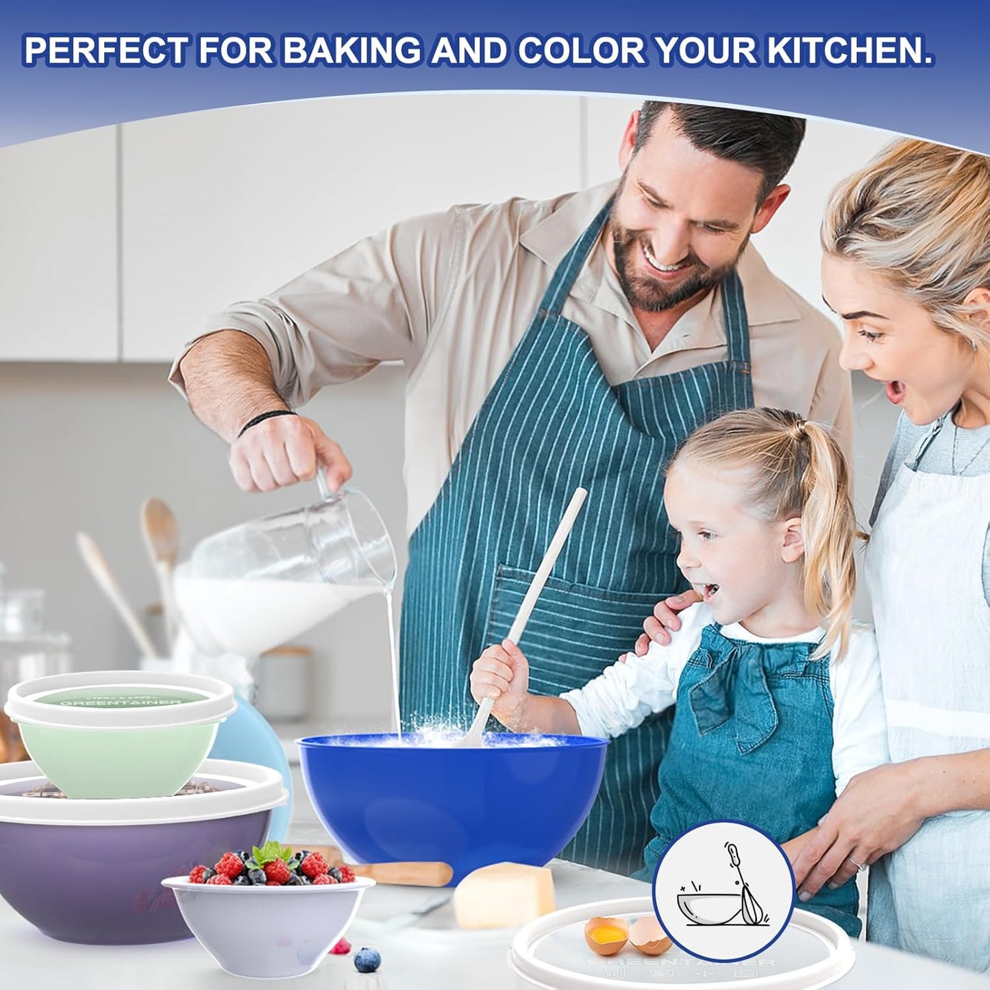 Plastic Mixing Bowls with Lids Set for Kitchen, 6 Set Nesting Bowls for Mixing, Baking, Prepping, Cooking and Serving Food, Mixing Bowls Dishwasher, Microwave Safe