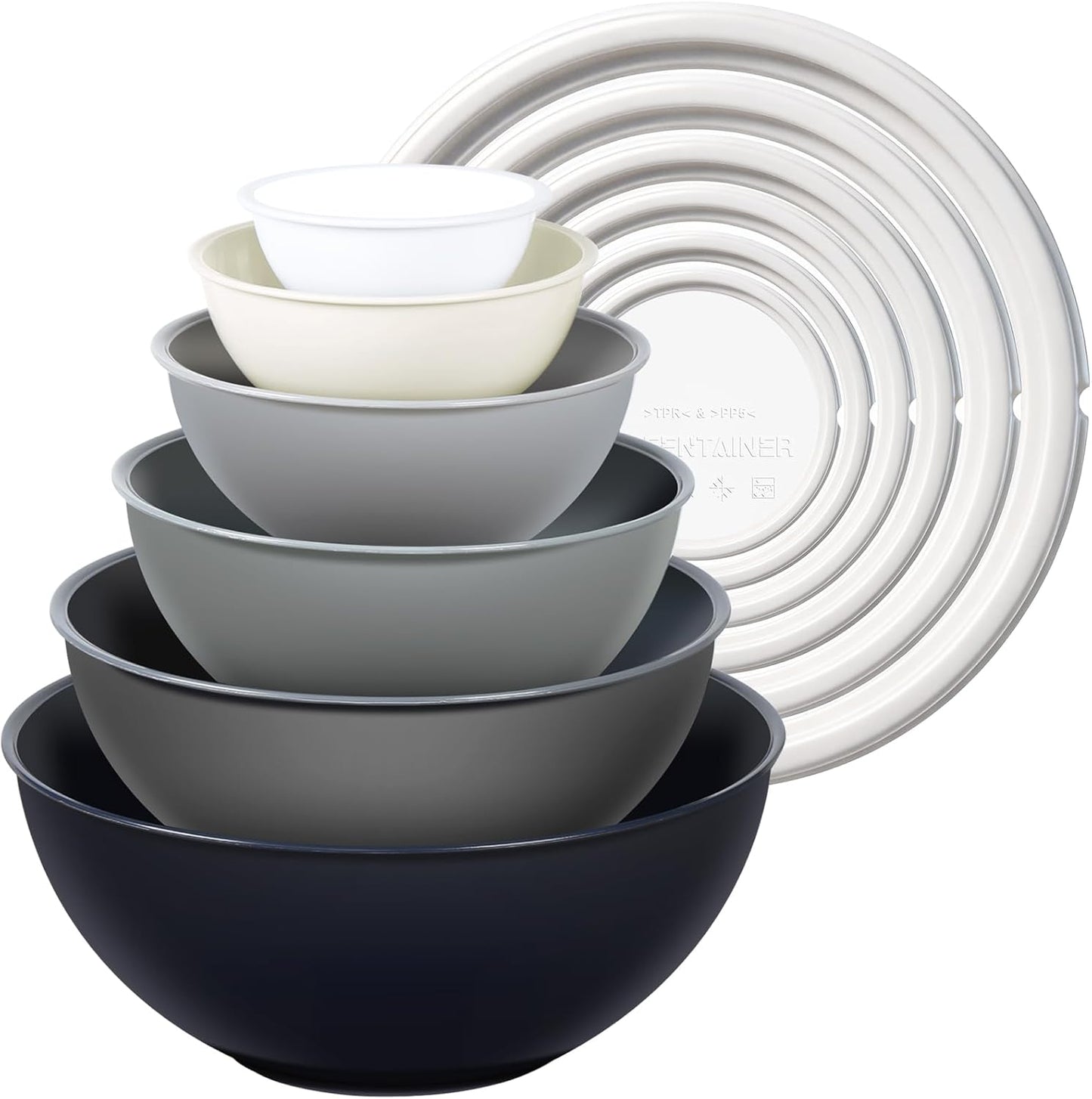 Plastic Mixing Bowls with Lids Set for Kitchen, 6 Set Nesting Bowls for Mixing, Baking, Prepping, Cooking and Serving Food, Mixing Bowls Dishwasher, Microwave Safe