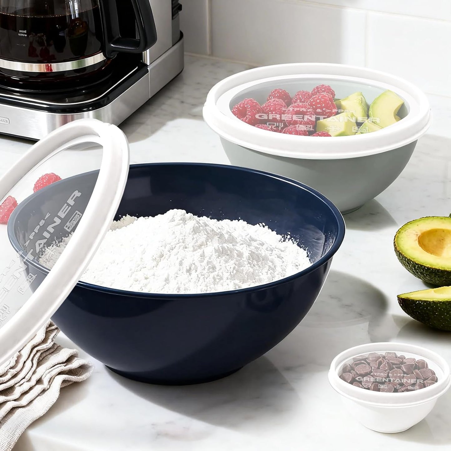 Plastic Mixing Bowls with Lids Set for Kitchen, 6 Set Nesting Bowls for Mixing, Baking, Prepping, Cooking and Serving Food, Mixing Bowls Dishwasher, Microwave Safe