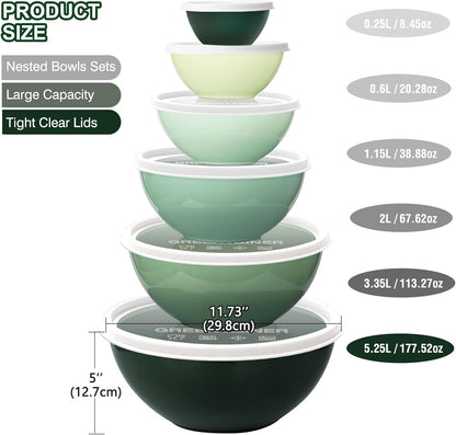 Plastic Mixing Bowls with Lids Set for Kitchen, 6 Set Nesting Bowls for Mixing, Baking, Prepping, Cooking and Serving Food, Mixing Bowls Dishwasher, Microwave Safe