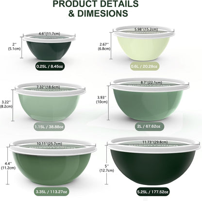 Plastic Mixing Bowls with Lids Set for Kitchen, 6 Set Nesting Bowls for Mixing, Baking, Prepping, Cooking and Serving Food, Mixing Bowls Dishwasher, Microwave Safe