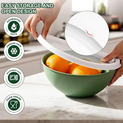 Plastic Mixing Bowls with Lids Set for Kitchen, 6 Set Nesting Bowls for Mixing, Baking, Prepping, Cooking and Serving Food, Mixing Bowls Dishwasher, Microwave Safe