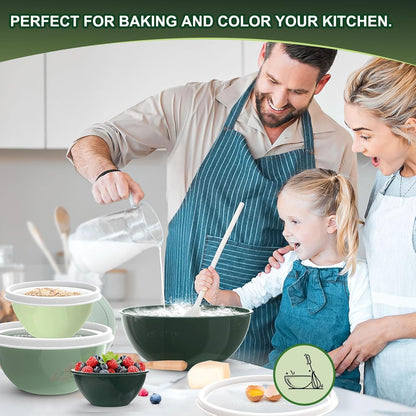 Plastic Mixing Bowls with Lids Set for Kitchen, 6 Set Nesting Bowls for Mixing, Baking, Prepping, Cooking and Serving Food, Mixing Bowls Dishwasher, Microwave Safe