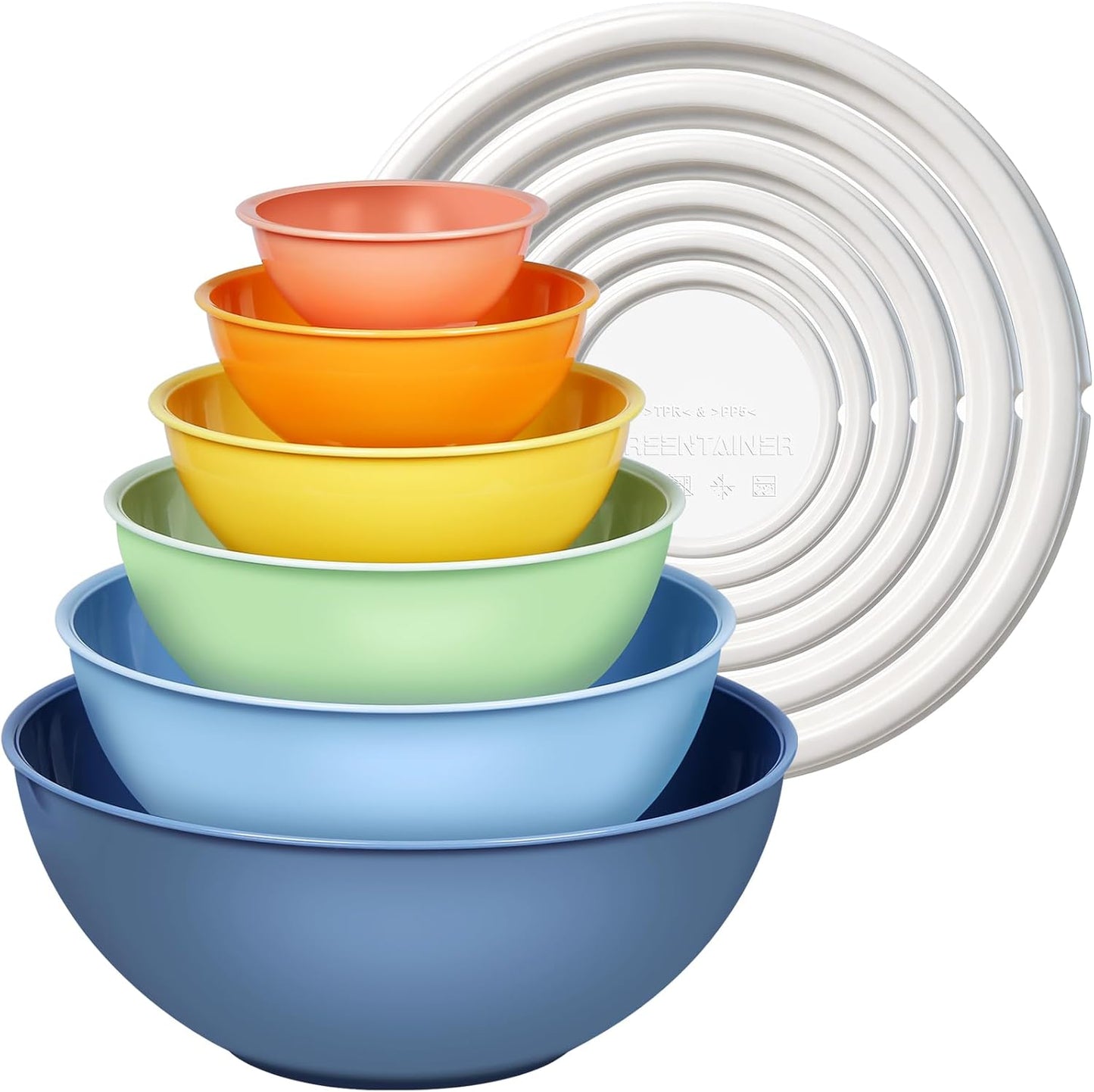 Plastic Mixing Bowls with Lids Set for Kitchen, 6 Set Nesting Bowls for Mixing, Baking, Prepping, Cooking and Serving Food, Mixing Bowls Dishwasher, Microwave Safe