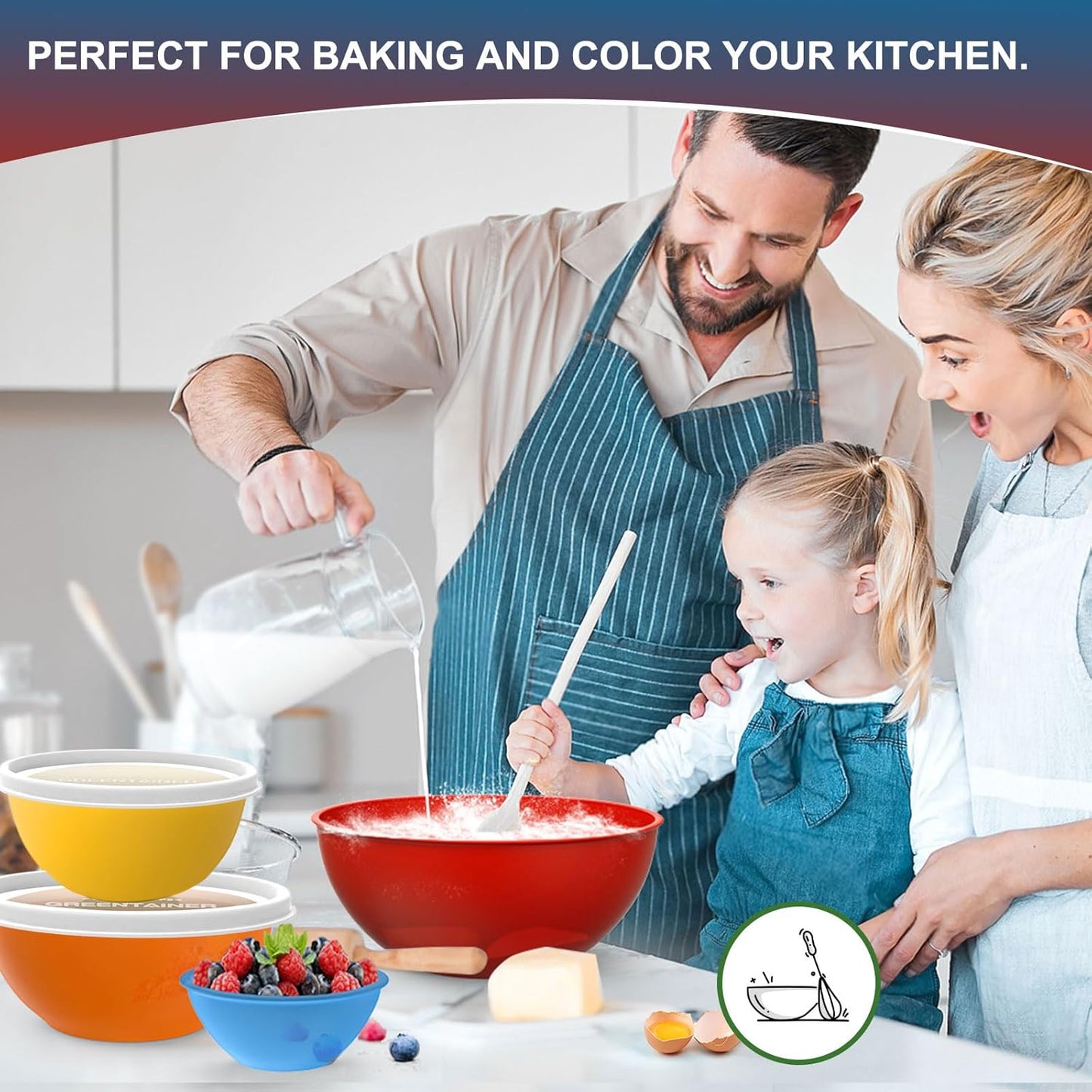 Plastic Mixing Bowls with Lids Set for Kitchen, 6 Set Nesting Bowls for Mixing, Baking, Prepping, Cooking and Serving Food, Mixing Bowls Dishwasher, Microwave Safe