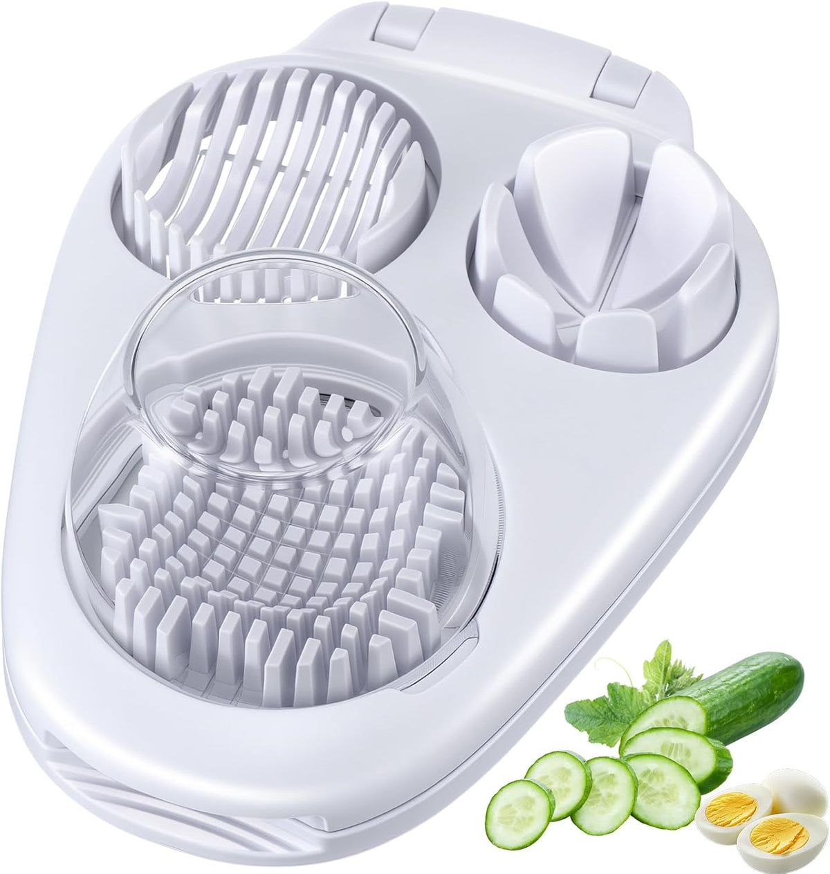 3 in 1 Egg Slicer for Hard Boiled Eggs Stainless Steel Egg Cutter White Kitchen Dicer Chopper Tool for Strawberry Grape Cherry Banana Butter Mushroom Tomato