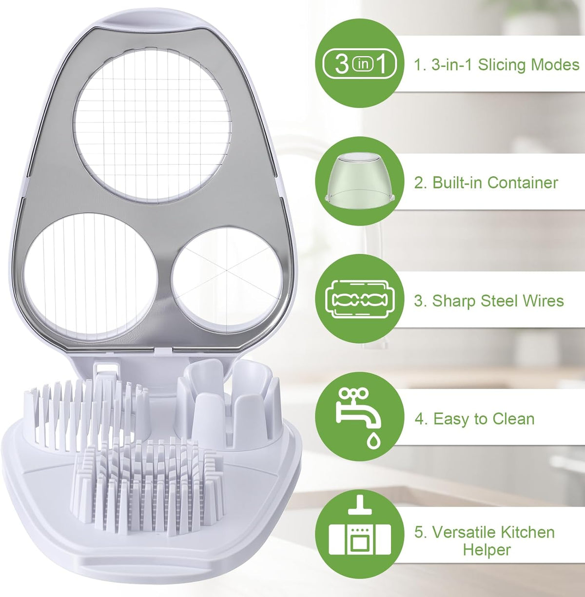 3 in 1 Egg Slicer for Hard Boiled Eggs Stainless Steel Egg Cutter White Kitchen Dicer Chopper Tool for Strawberry Grape Cherry Banana Butter Mushroom Tomato