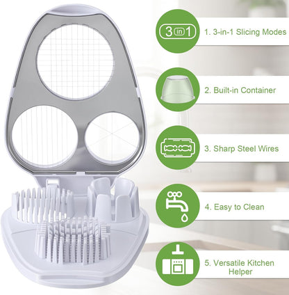 3 in 1 Egg Slicer for Hard Boiled Eggs Stainless Steel Egg Cutter White Kitchen Dicer Chopper Tool for Strawberry Grape Cherry Banana Butter Mushroom Tomato