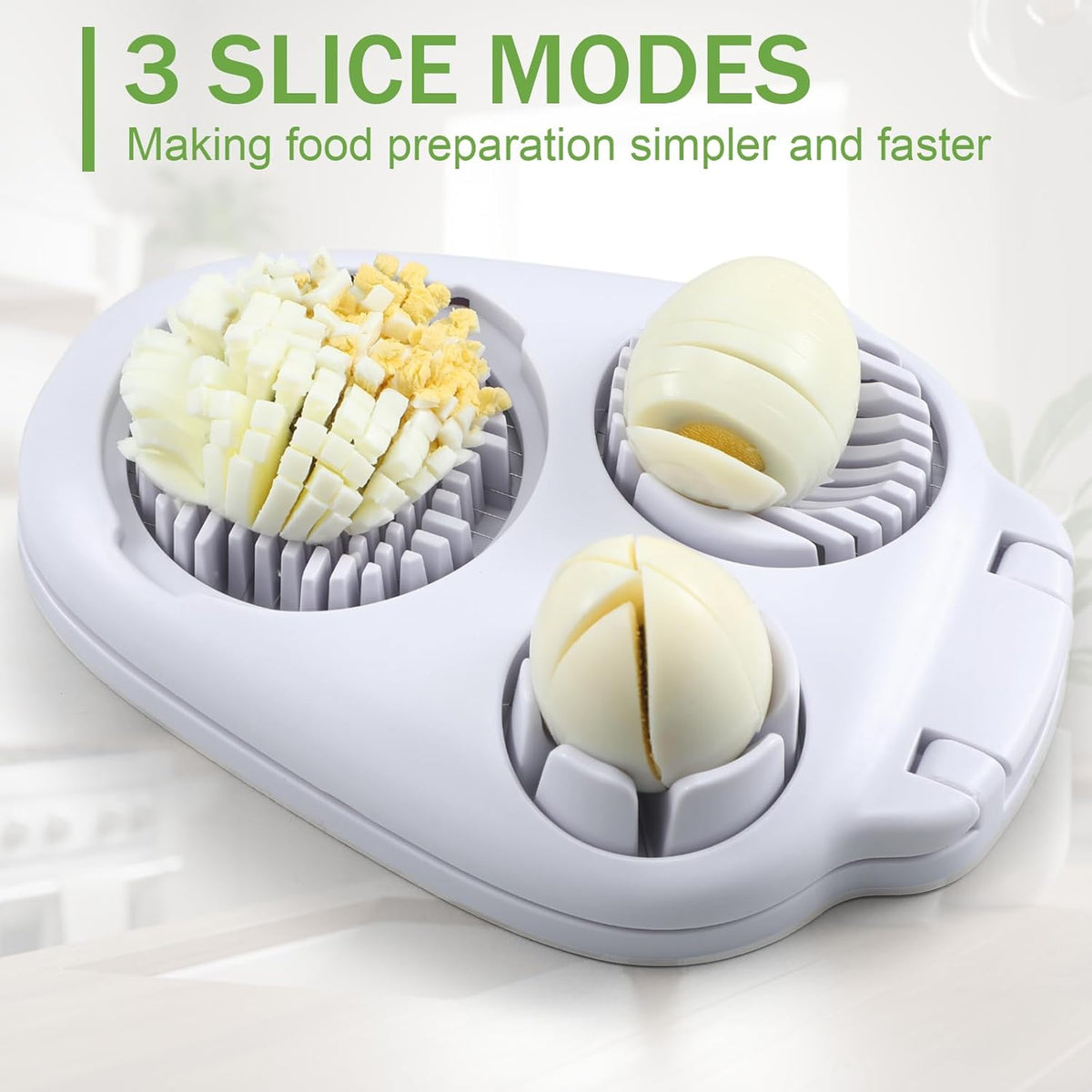 3 in 1 Egg Slicer for Hard Boiled Eggs Stainless Steel Egg Cutter White Kitchen Dicer Chopper Tool for Strawberry Grape Cherry Banana Butter Mushroom Tomato