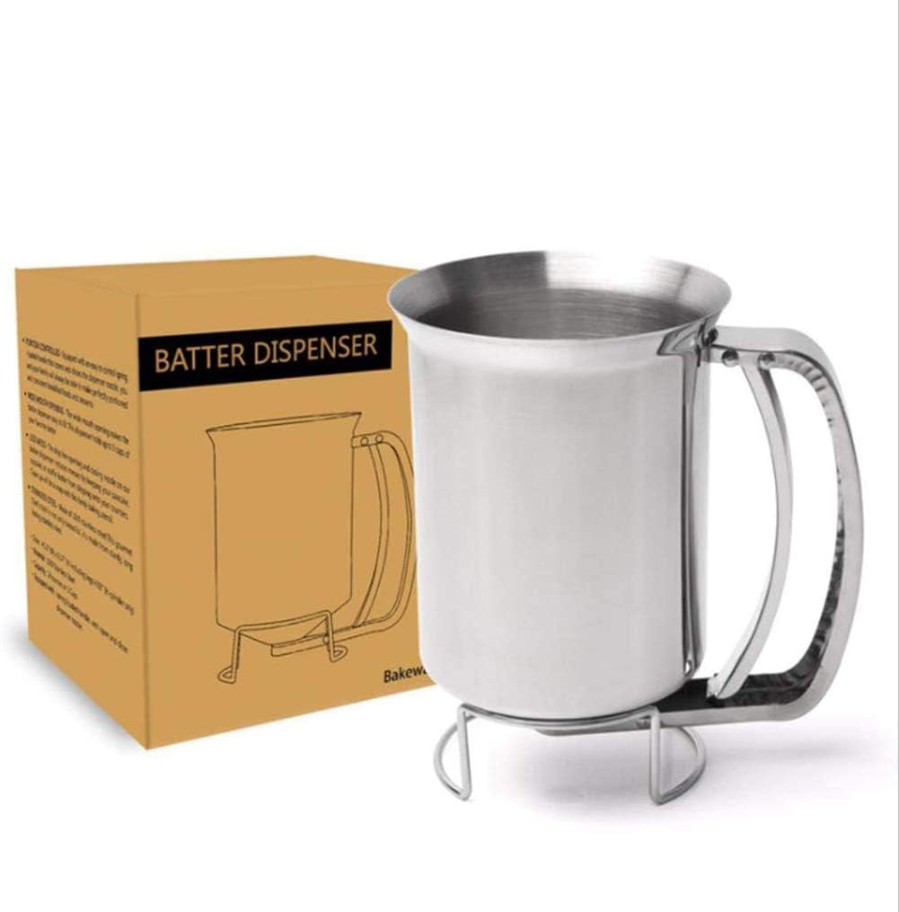 Stainless-Steel Pancake Batter Dispenser Handheld Pancake Batter Dispenser - 900ML Professional Batter Funnel Kitchen Tool for Baking Cake Cupcakes Crepes Waffles Pancake