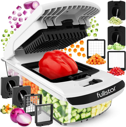 Pro Original Vegetable Chopper & Spiralizer, Kitchen Prep Tool | 4 in 1 Veggie Slicer, Onion & Fruit Cutter with Sharp Stainless Steel Blades & Container, All-in-One Food Prep Tool (White)