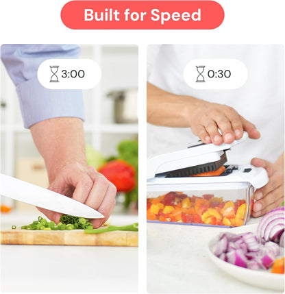 Pro Original Vegetable Chopper & Spiralizer, Kitchen Prep Tool | 4 in 1 Veggie Slicer, Onion & Fruit Cutter with Sharp Stainless Steel Blades & Container, All-in-One Food Prep Tool (White)