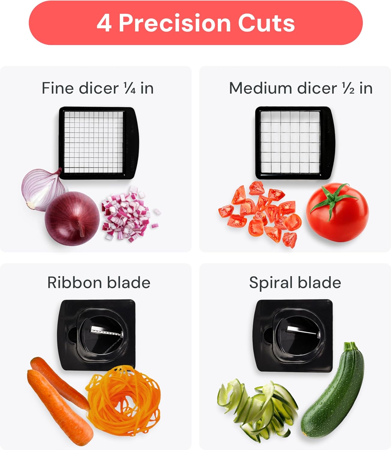 Pro Original Vegetable Chopper & Spiralizer, Kitchen Prep Tool | 4 in 1 Veggie Slicer, Onion & Fruit Cutter with Sharp Stainless Steel Blades & Container, All-in-One Food Prep Tool (White)