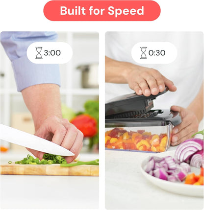 Pro Original Vegetable Chopper & Spiralizer, Kitchen Prep Tool | 4 in 1 Veggie Slicer, Onion & Fruit Cutter with Sharp Stainless Steel Blades & Container, All-in-One Food Prep Tool (White)