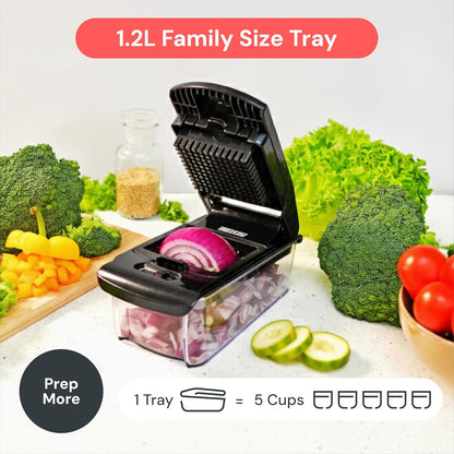 Pro Original Vegetable Chopper & Spiralizer, Kitchen Prep Tool | 4 in 1 Veggie Slicer, Onion & Fruit Cutter with Sharp Stainless Steel Blades & Container, All-in-One Food Prep Tool (White)