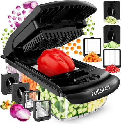 Pro Original Vegetable Chopper & Spiralizer, Kitchen Prep Tool | 4 in 1 Veggie Slicer, Onion & Fruit Cutter with Sharp Stainless Steel Blades & Container, All-in-One Food Prep Tool (White)